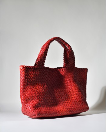 Sac porté épaule en cuir tressé rouge Falorni 