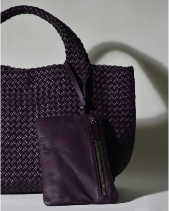 Sac porté épaule en cuir tressé violet Falorni 