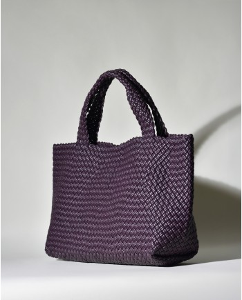 Sac porté épaule en cuir tressé violet Falorni 