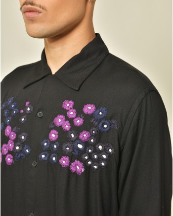 Chemise en rayon noir à broderies Noma 