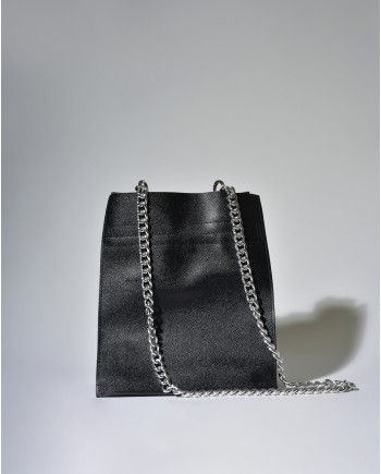 Sac sceau en cuir grainé avec chaîne argenté Falorni 