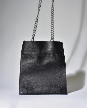 Sac sceau en cuir grainé avec chaîne argenté Falorni 