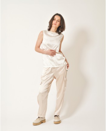 Pantalon en satin rose perle Peserico 