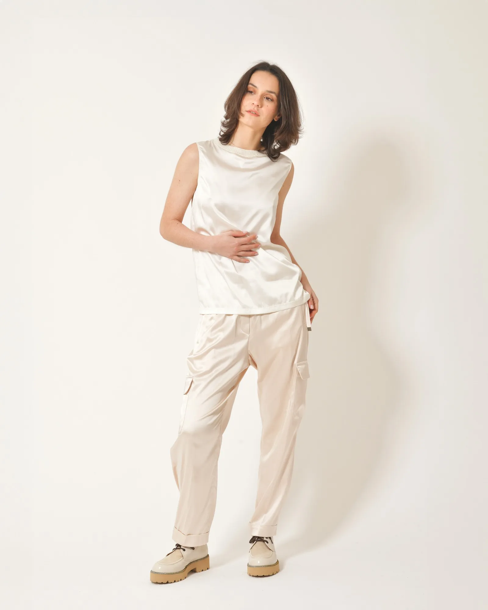 Top en soie beige Fabiana Filippi 