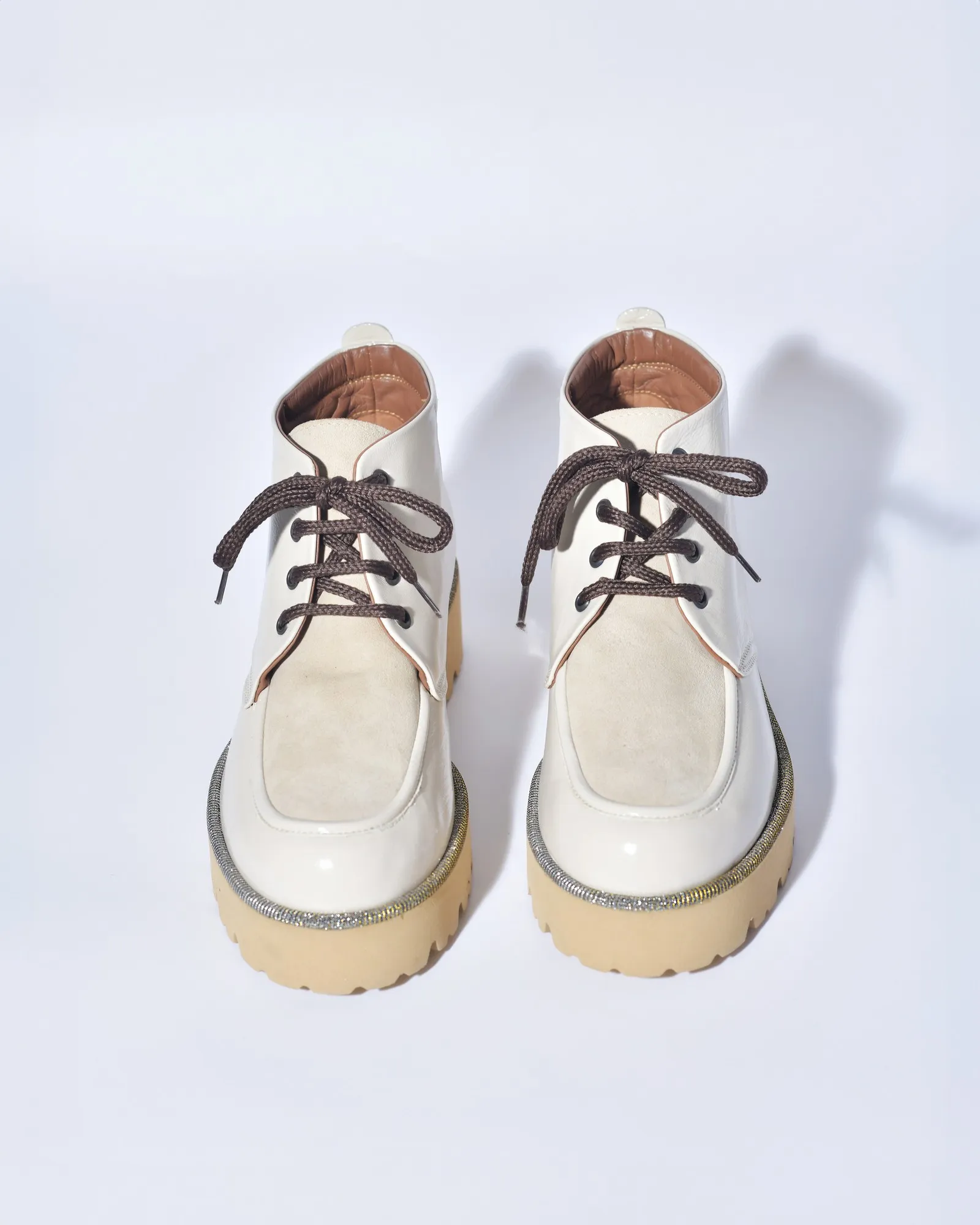 Mocassins en cuir beige et en daim Premiata 