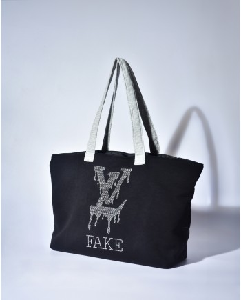 Sac porté épaule noir à applications LV True Fake 