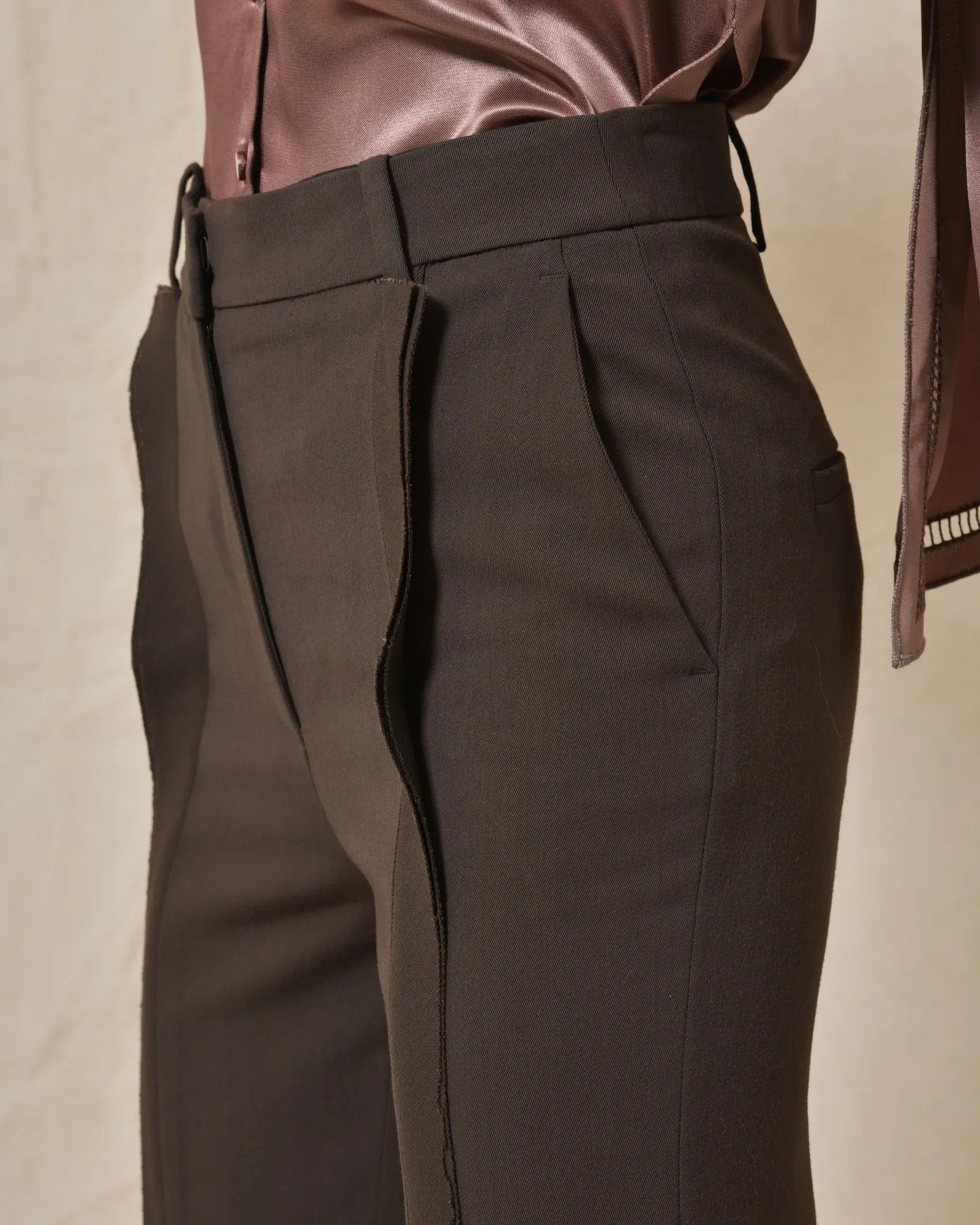 Pantalon en viscose marron à pinces Malloni 