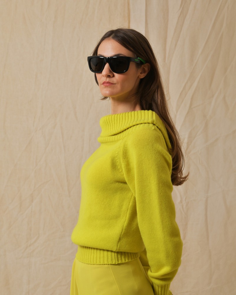 Lunettes en acétate noir et vert Bottega Veneta 