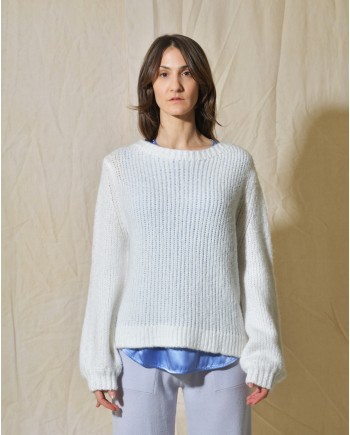 Pull en maille blanc à col rond Liviana Conti 