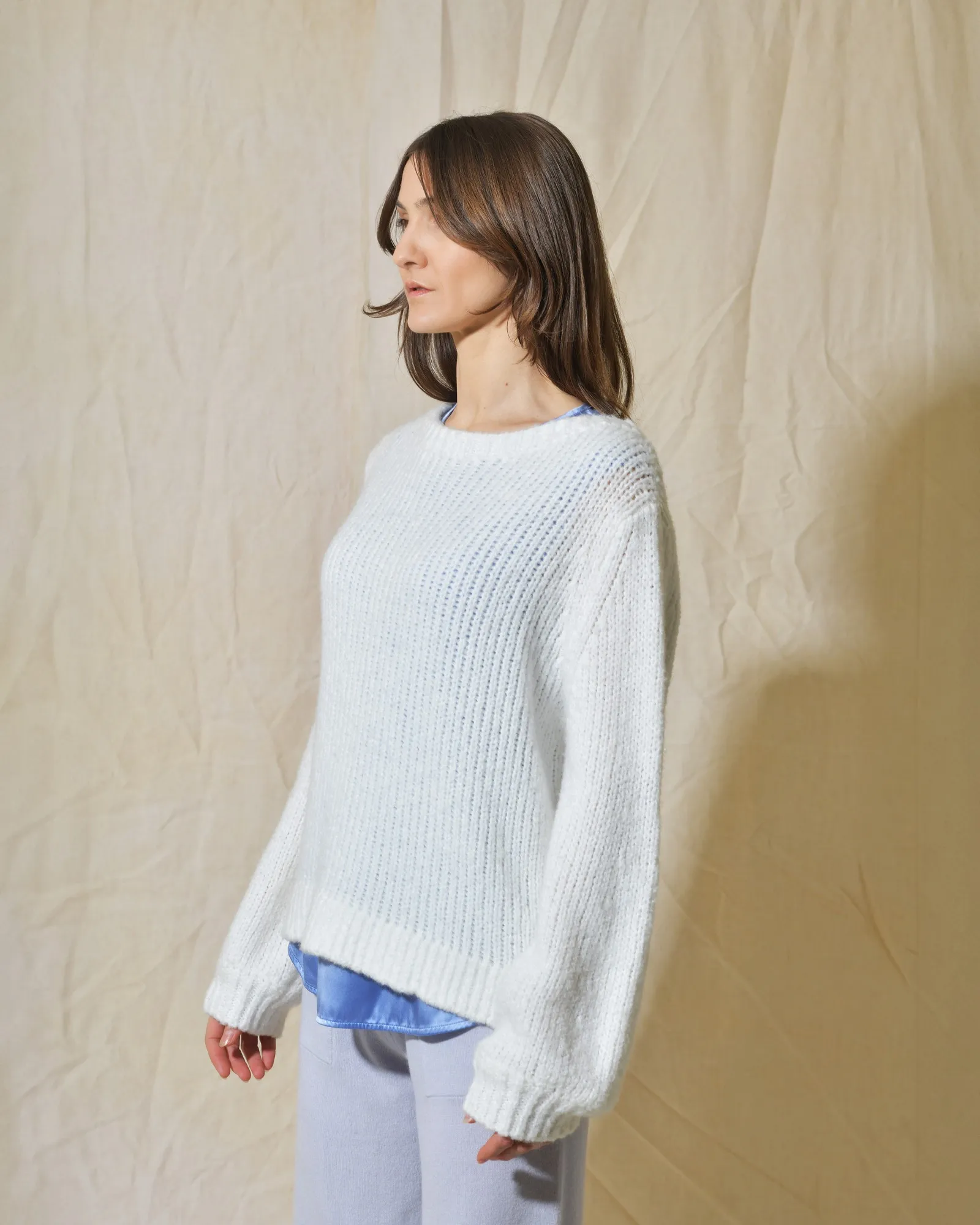 Pull en maille blanc à col rond Liviana Conti 