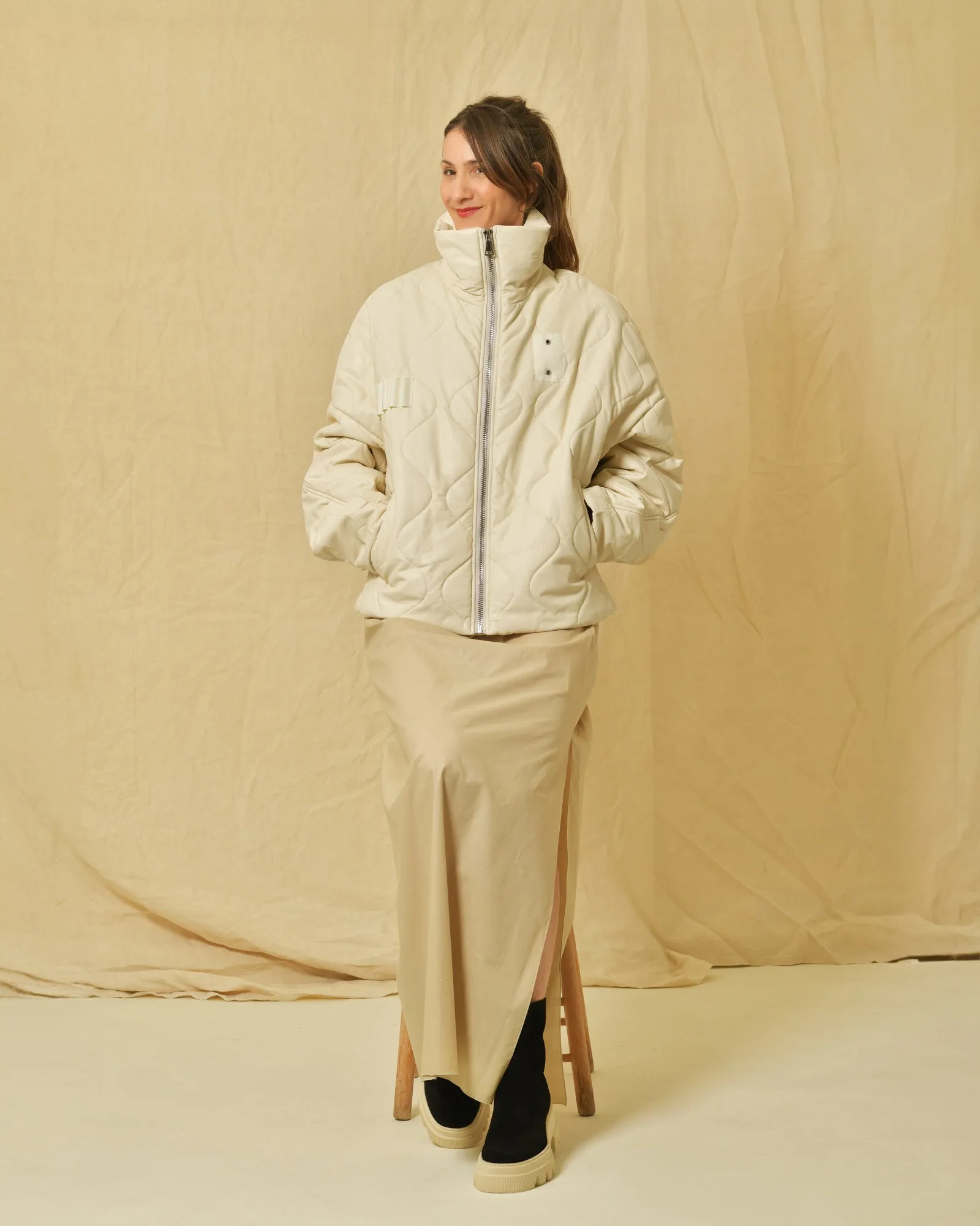 Veste matelassée en cuir synthétique beige Each Other 