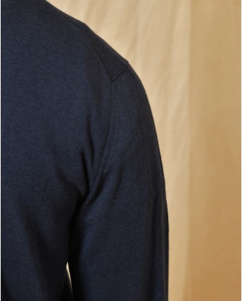 Pull en viscose, laine et coton mélangé bleu Vneck 