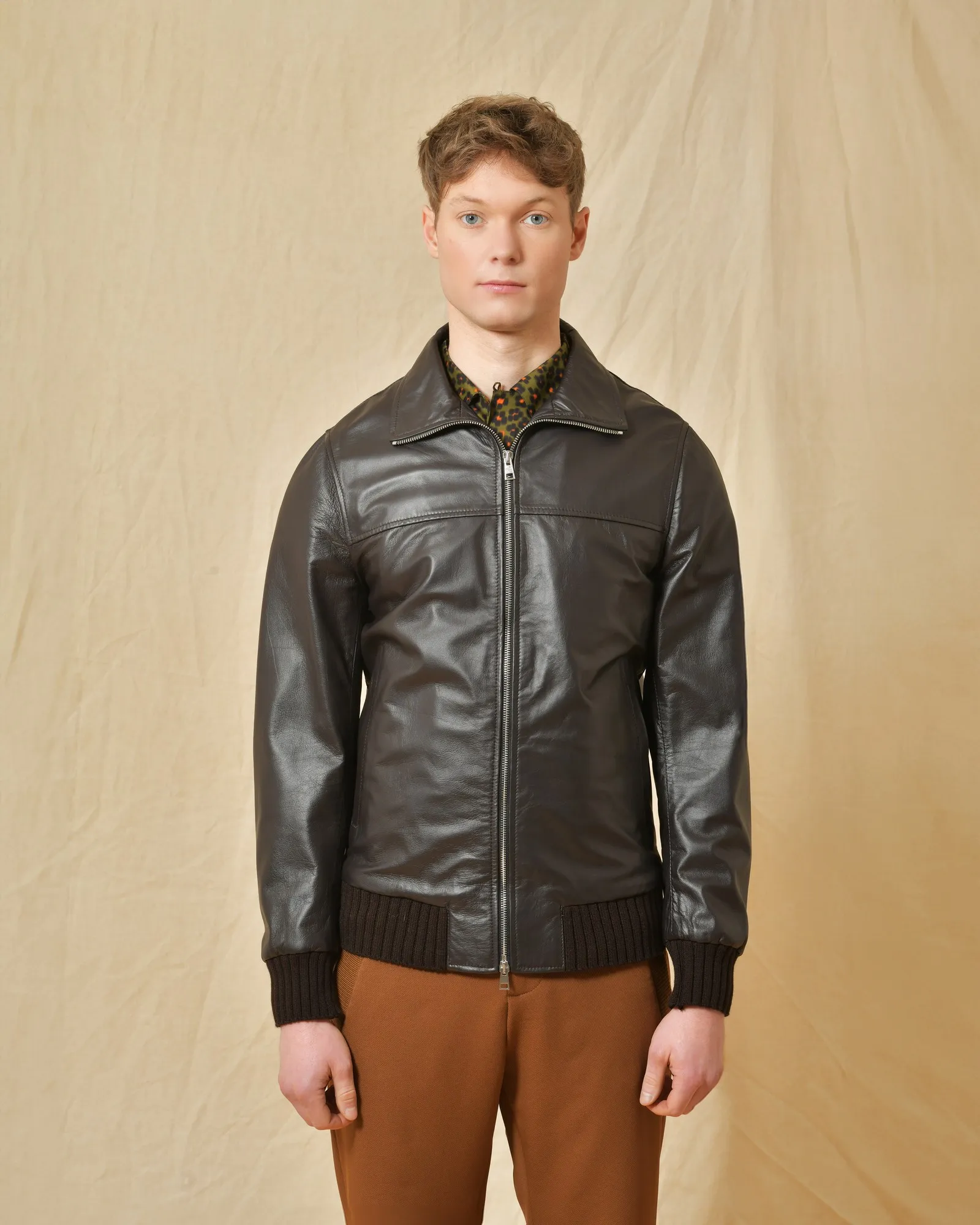 Veste en cuir marron Daniele Alessandrini 