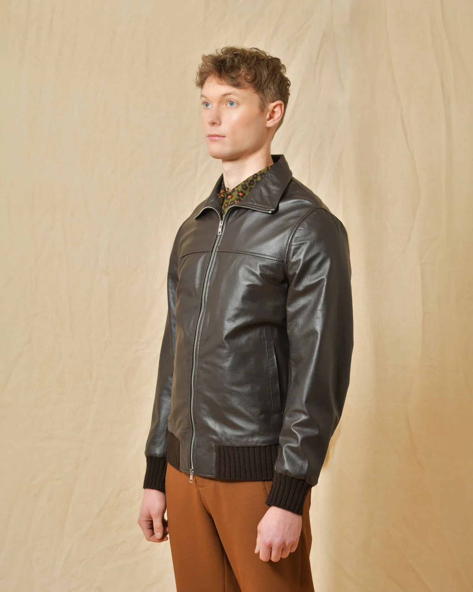 Veste en cuir marron Daniele Alessandrini 