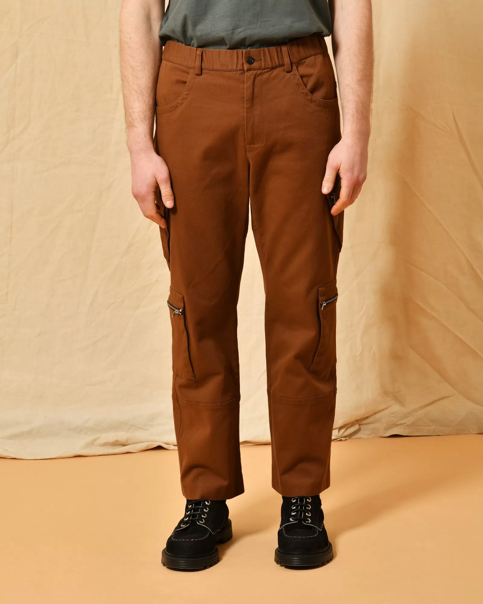 Pantalon cargo en coton camel Daniele Alessandrini 