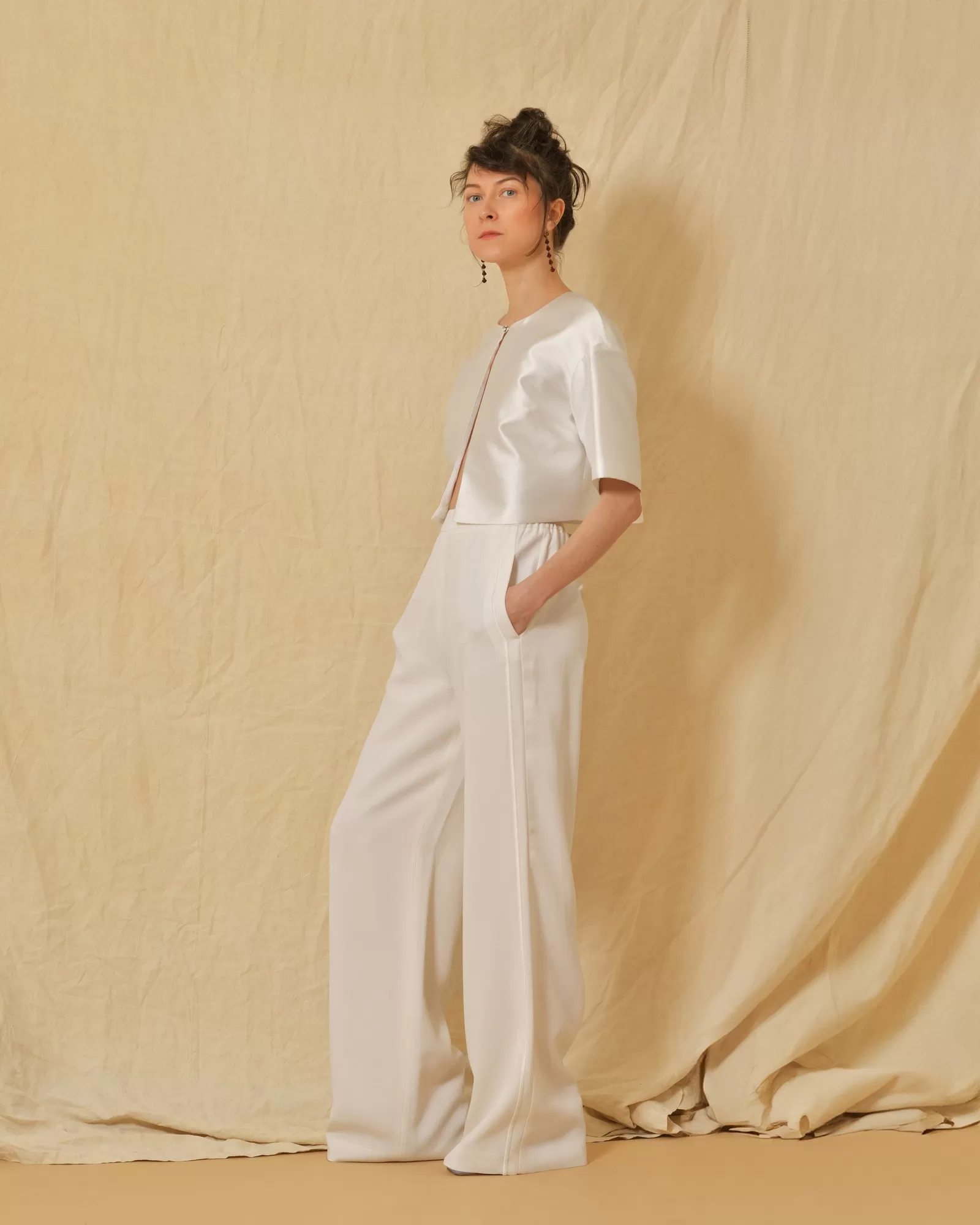 Pantalon blanc en laine mélangée Agnona 