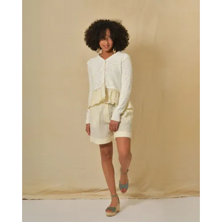 Short en coton texturé beige à pinces AVN