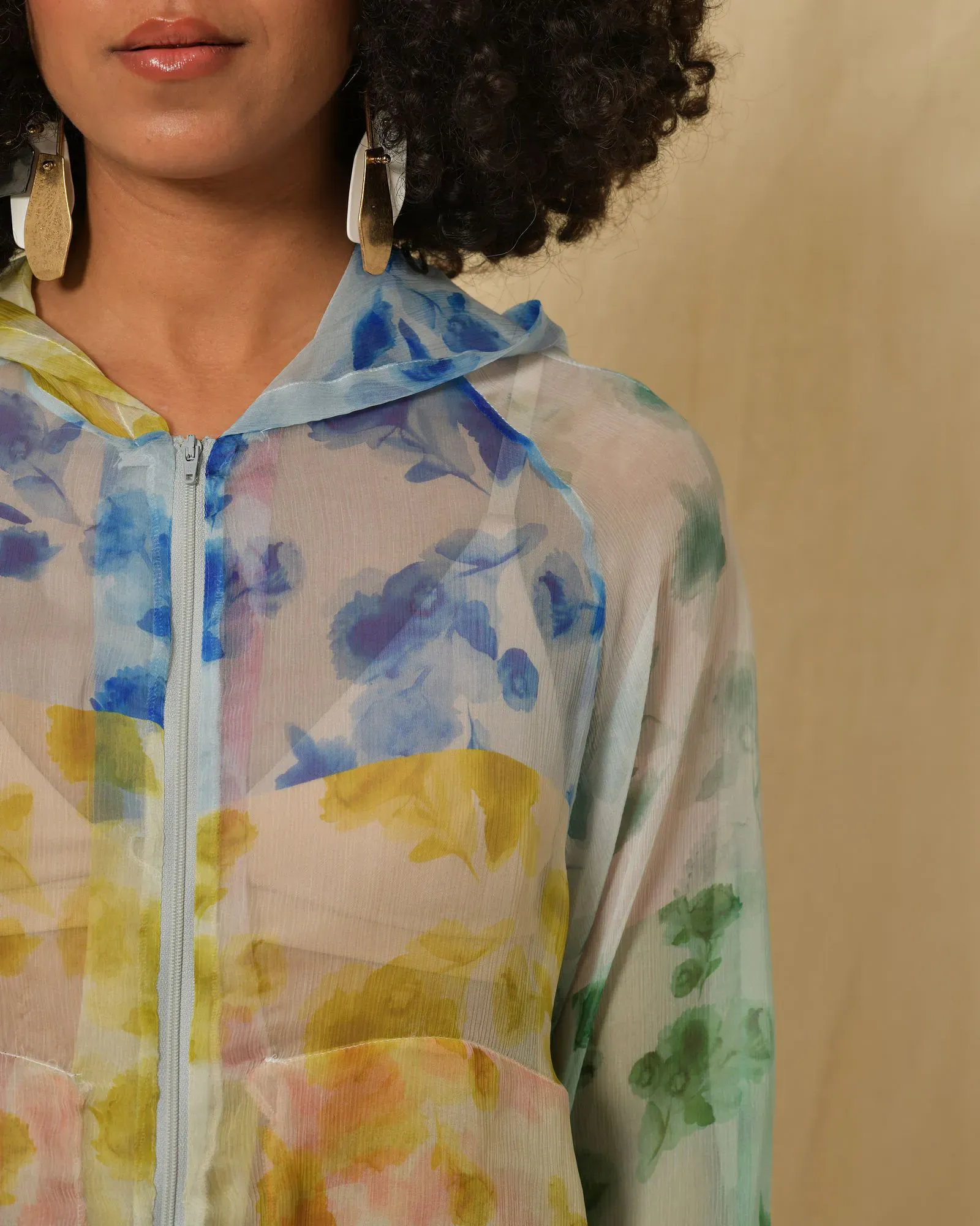 Veste veste en soie à imprimé multicolore Hache