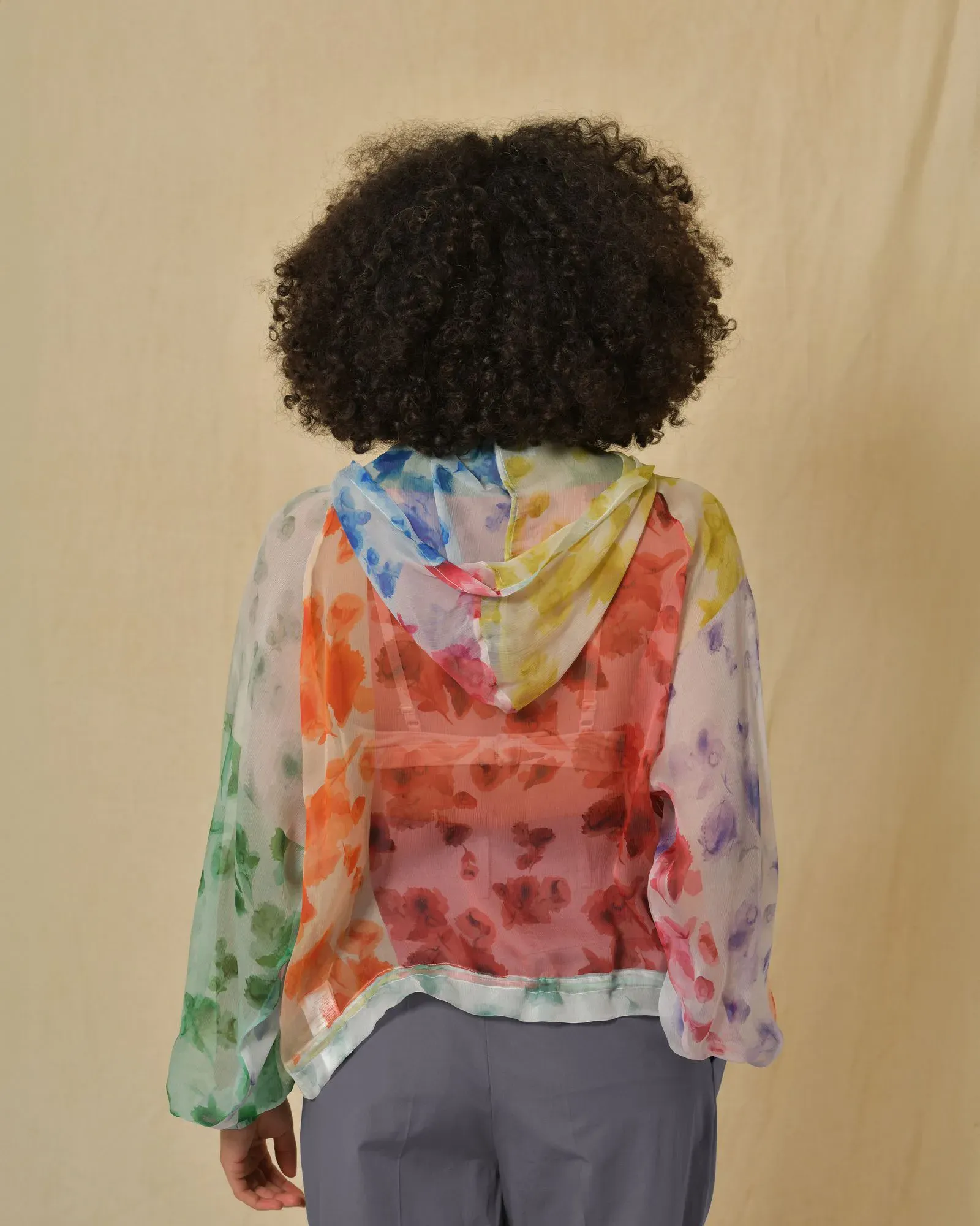 Veste veste en soie à imprimé multicolore Hache