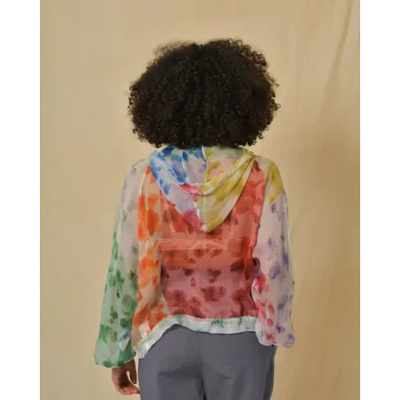 Veste veste en soie à imprimé multicolore Hache