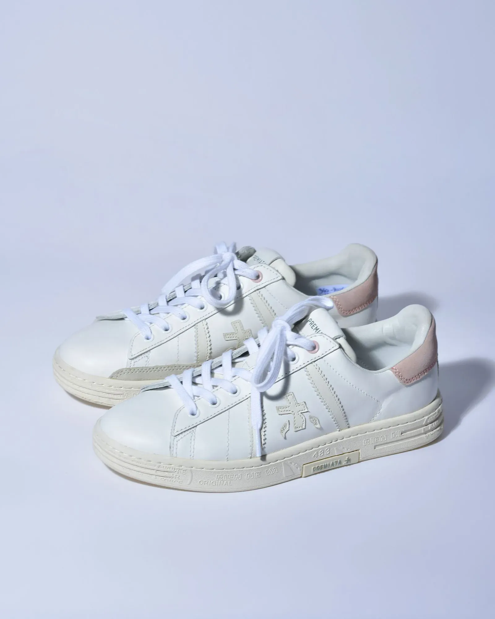 Baskets en cuir en blanc à empiècements Premiata