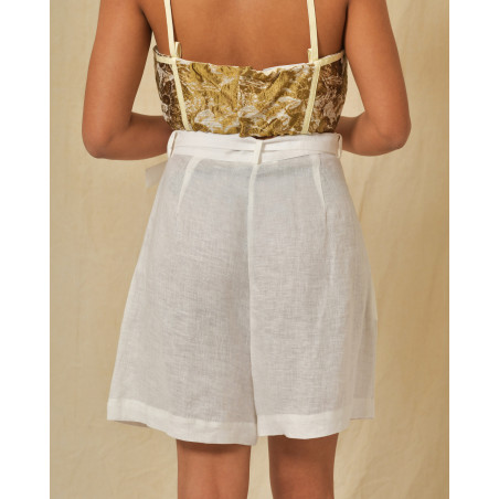 Short en viscose et lin blanc à ceinture Liviana Conti