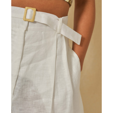 Short en viscose et lin blanc à ceinture Liviana Conti