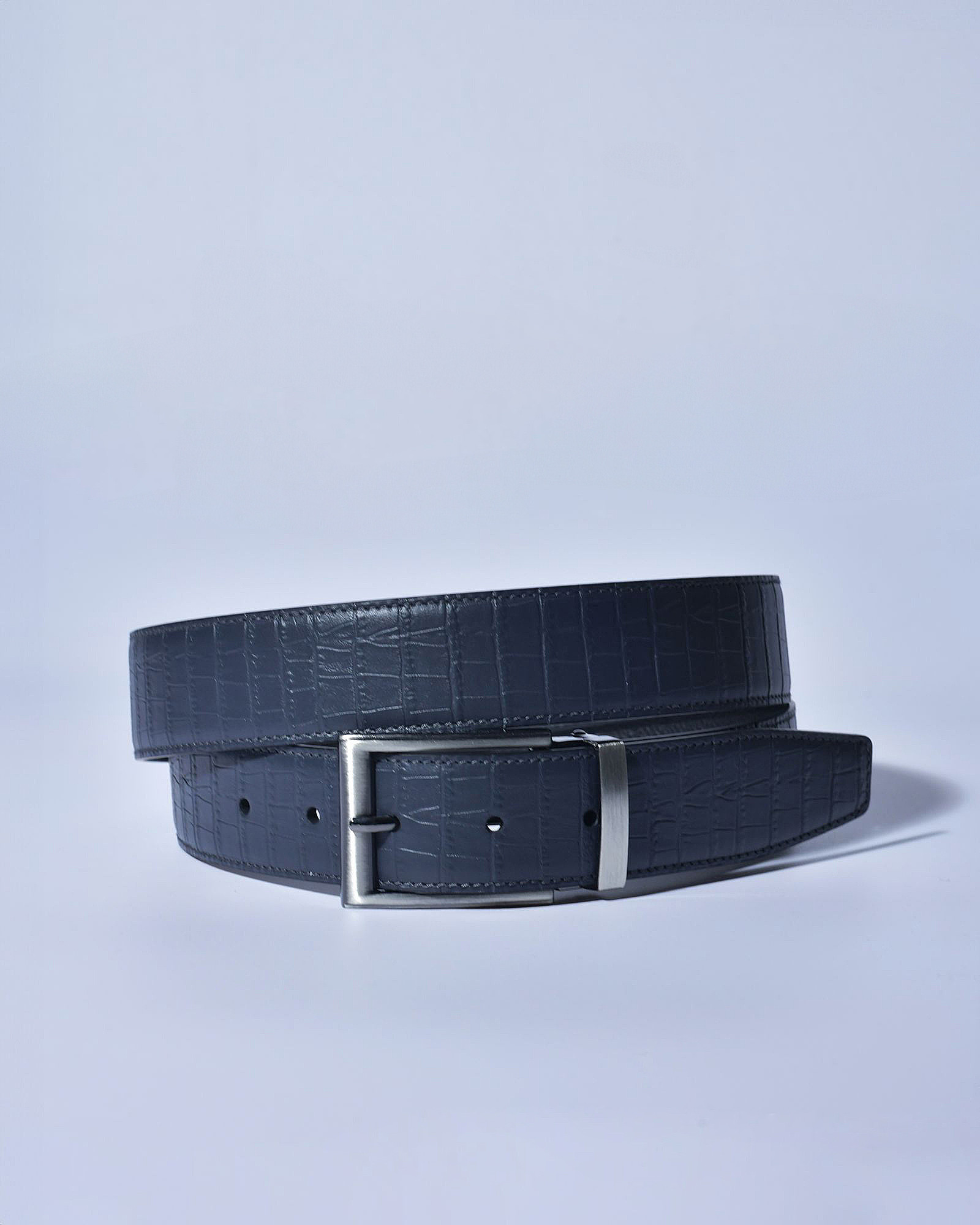 Ceinture en cuir bleu effet croco réglable Falorni