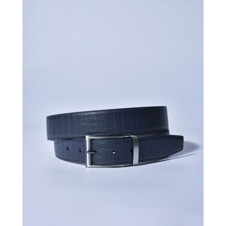 Ceinture en cuir bleu effet croco réglable Falorni