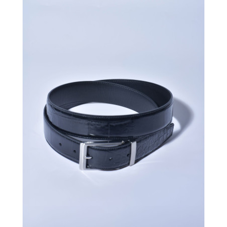 Ceinture en cuir noir effet croco verni réglable Falorni