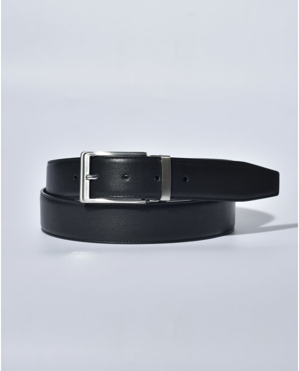 Ceinture en cuir noir texturé réglable Falorni