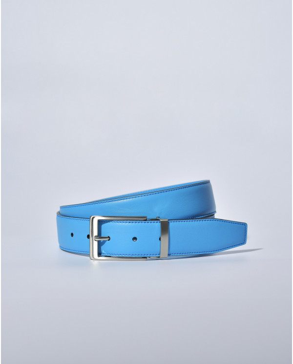 Ceinture en cuir lisse bleu réglable Falorni