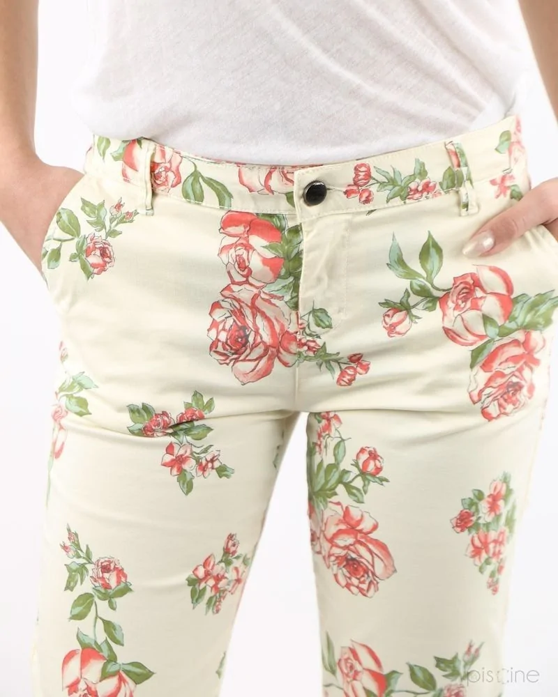 Pantalon beige fleuri May June 