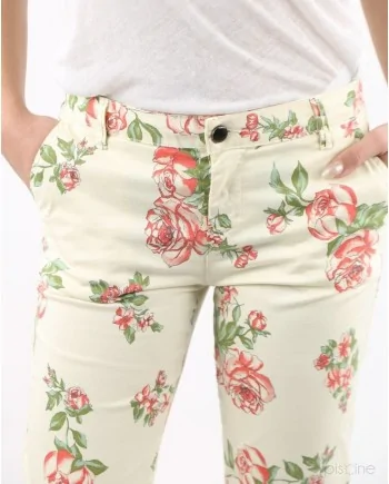 Pantalon beige fleuri May June 