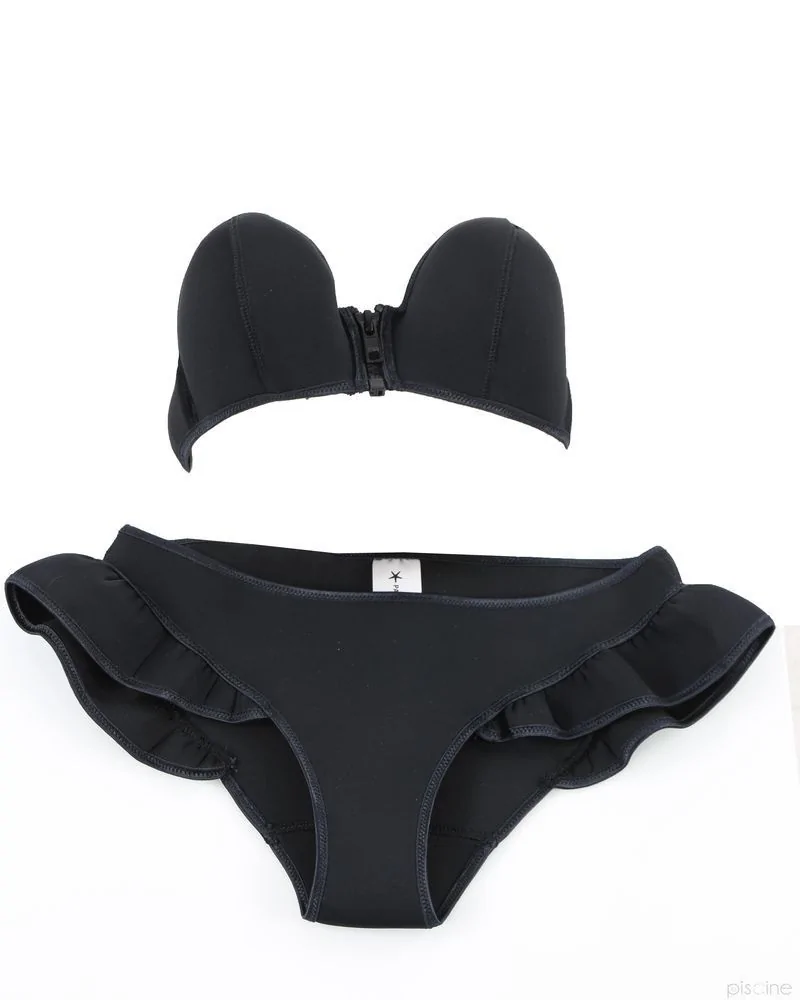 Bikini noir zippé en néoprène Pamela de Beaumane 