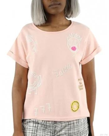 Sweat rose "Smile" manches courtes SVNTY 