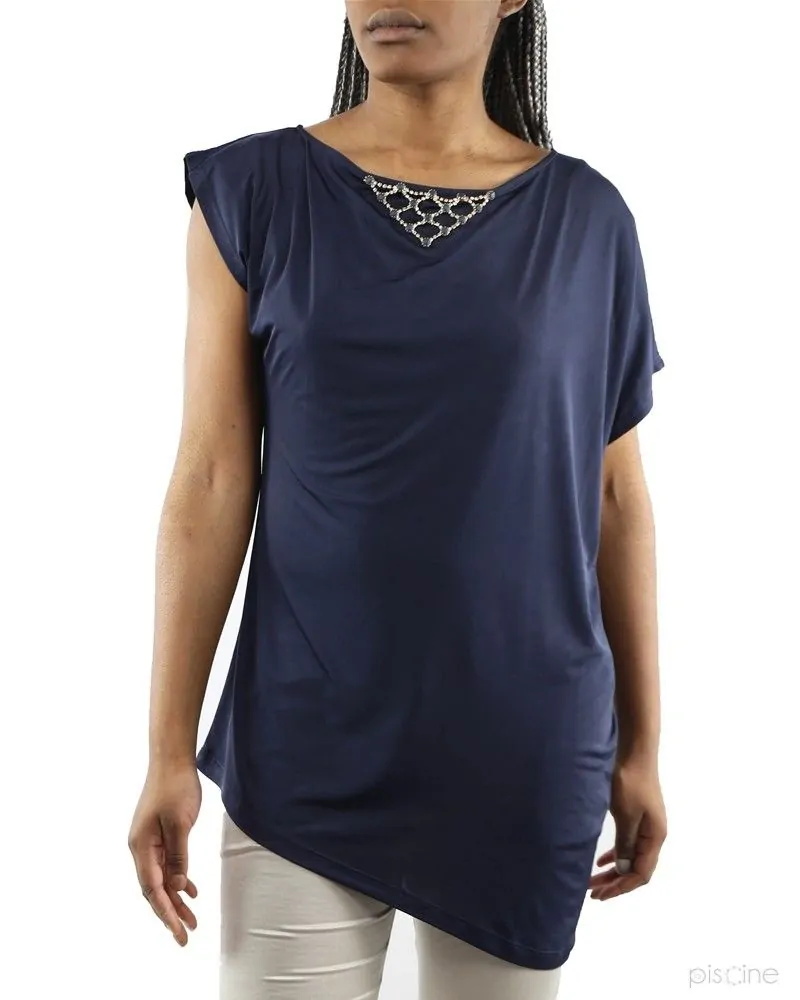 Top asymétrique col bijoux bleu Jijil 