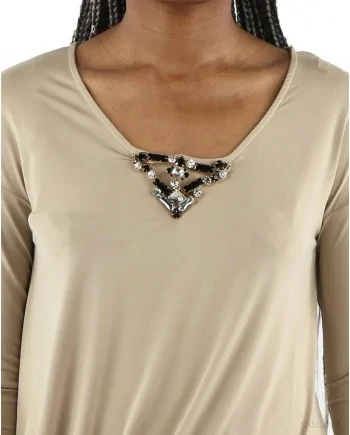 Blouse asymétrique froncée à bijoux beige Jijil 