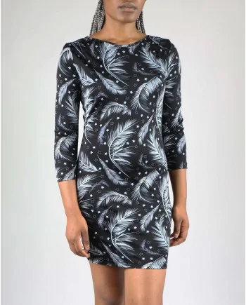 Robe noire florale et étoilée longues manches Philipp Plein 