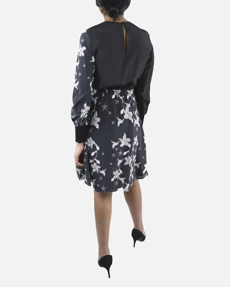 Robe noire à fleurs en soie Isabelle Blanche 