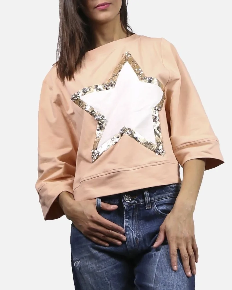 Sweat saumon avec etoile à sequins Elisabetta Franchi 