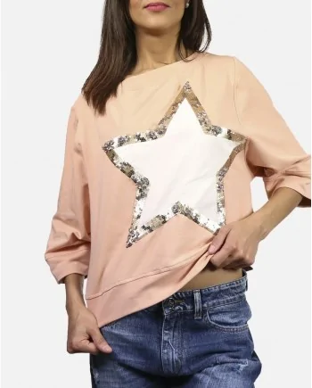 Sweat saumon avec etoile à sequins Elisabetta Franchi 