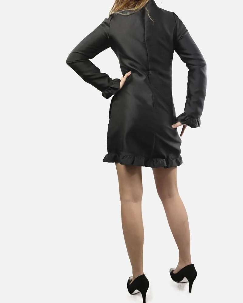 Robe Cocktail courte noir à Ourlet volanté DOUUOD 