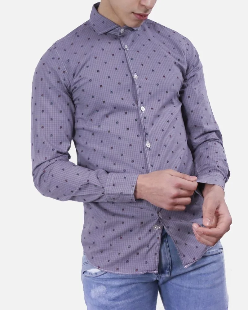 Chemise en coton gris à fleurs & carreaux Dickson 