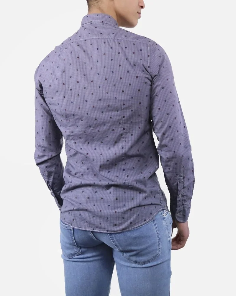 Chemise en coton gris à fleurs & carreaux Dickson 