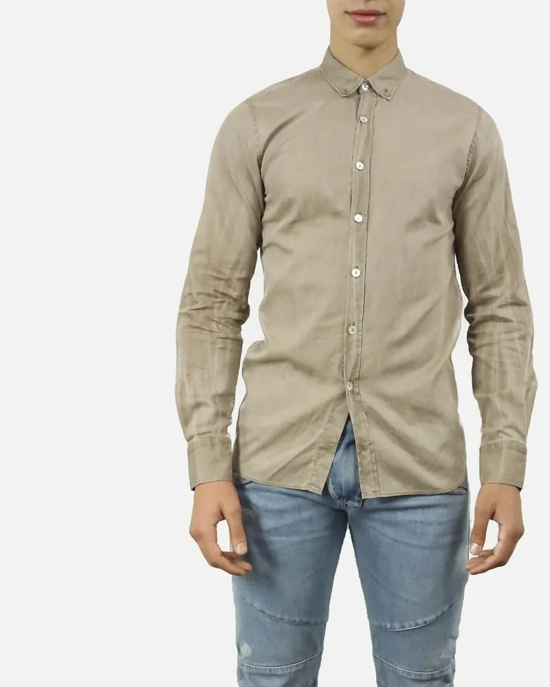 Chemise en coton beige à très fine rayures Dickson 