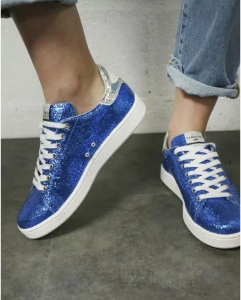 Basket en cuir bleu à paillettes 