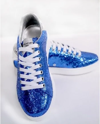 Basket en cuir bleu à paillettes 