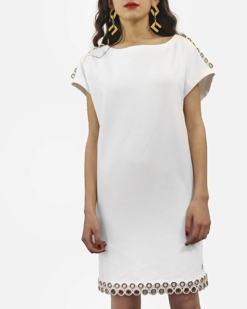 Robe courte en coton blanc à fantaisie œillets dorée Jijil 