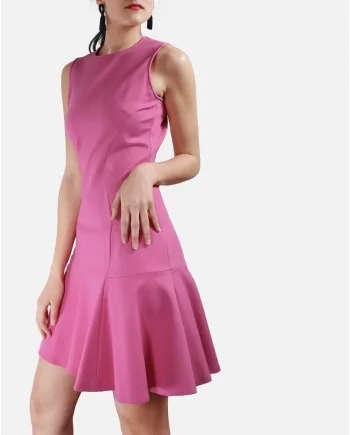 Robe patineuse en rayonne rose à volant Michael Kors 